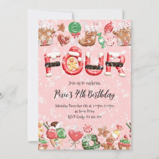 Invitation d'anniversaire de Noël pour 4 ans (Devant)