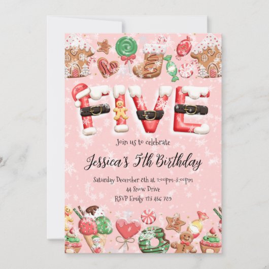 Invitation d'anniversaire de Noël pour 5 ans (Devant)