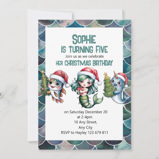 Invitation d'anniversaire de Noël pour enfant de 5 (Devant)