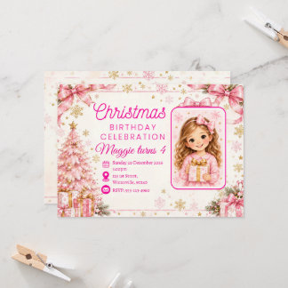 Invitation d'anniversaire de Noël rose personnalis