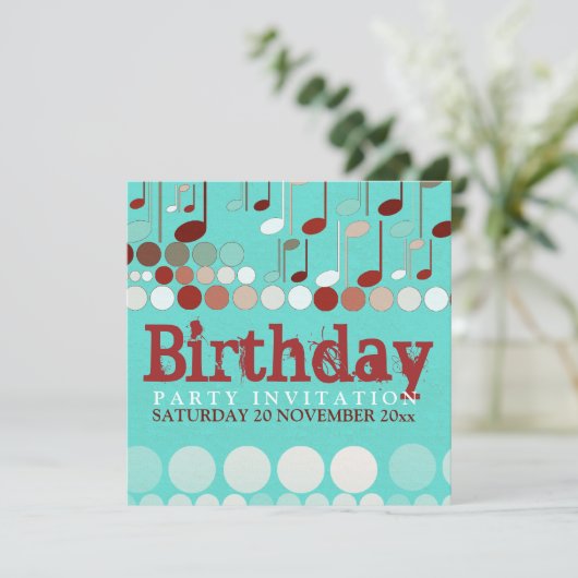 Invitation d'anniversaire de notes musicales (Debout devant)