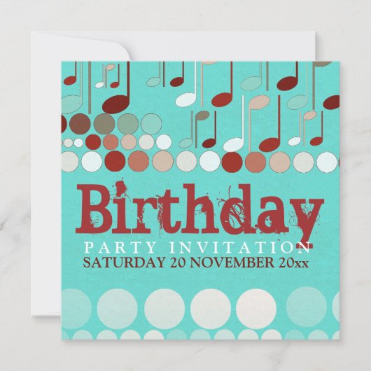 Invitation d'anniversaire de notes musicales (Devant)