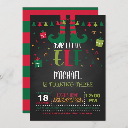 Invitation d'anniversaire de notre petit elfe - BL (Devant / Derrière)