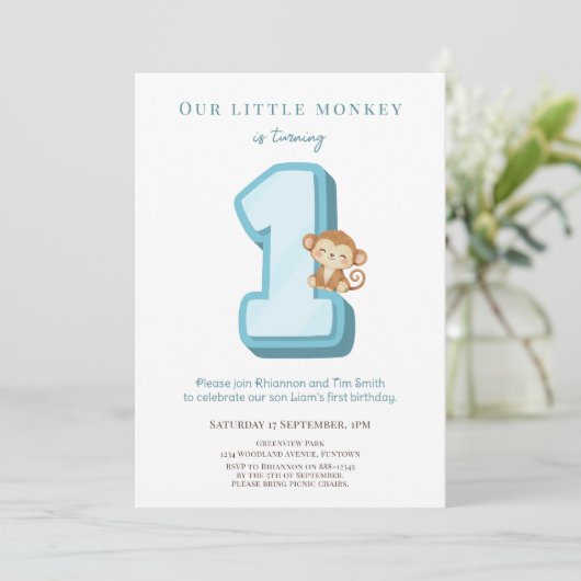 Invitation d'anniversaire de notre petit singe ble (Debout devant)