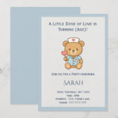 Invitation d'anniversaire de nounours infirmière (Devant / Derrière)