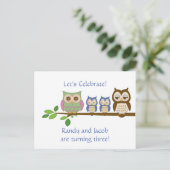 Invitation d'anniversaire de Owl Twin Boys (Debout devant)