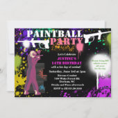 Invitation d'anniversaire de paintball pour fille (Devant)