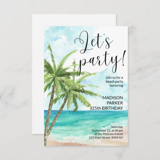 Invitation d'anniversaire de Palm Beach (Devant / Derrière)