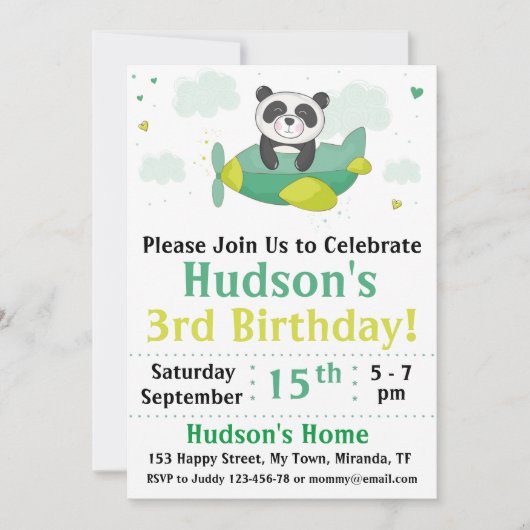 Invitation d'anniversaire de panda (Devant)