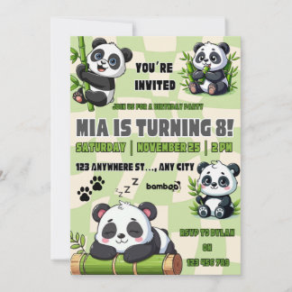 Invitation d'anniversaire de panda mignon 