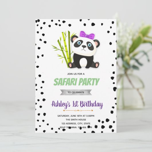 Invitation d'anniversaire de panda violet (Debout devant)