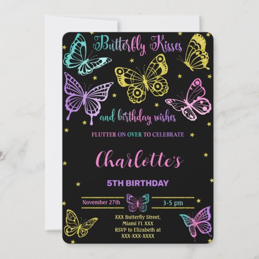 Invitation d'anniversaire de papillon (Devant)