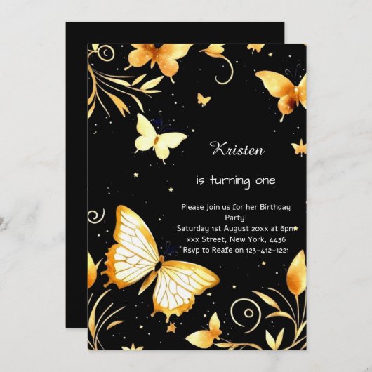 Invitation d'anniversaire de papillon (Devant / Derrière)