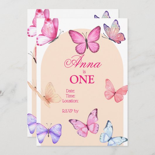 Invitation d'anniversaire de papillon (Devant / Derrière)