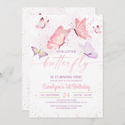 Invitation d'anniversaire de papillon (Devant / Derrière)