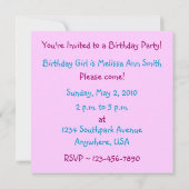 Invitation d'anniversaire de papillon (Dos)