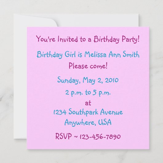 Invitation d'anniversaire de papillon (Dos)