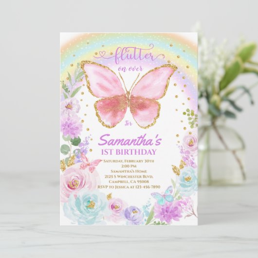 Invitation d'anniversaire de papillon (Debout devant)