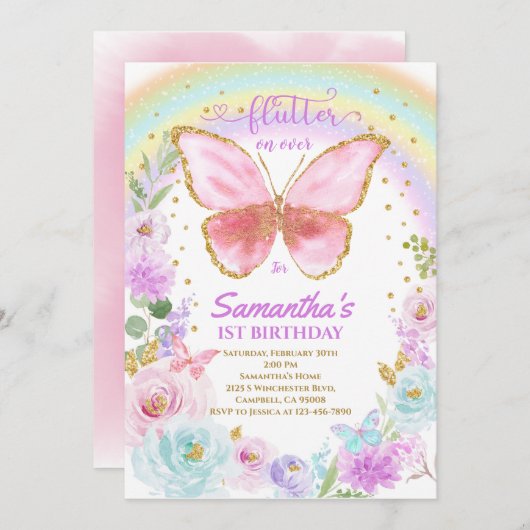 Invitation d'anniversaire de papillon (Devant / Derrière)