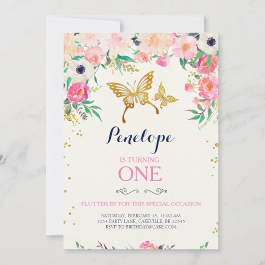Invitation d'anniversaire de papillon (Devant)