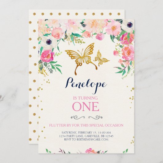 Invitation d'anniversaire de papillon (Devant / Derrière)