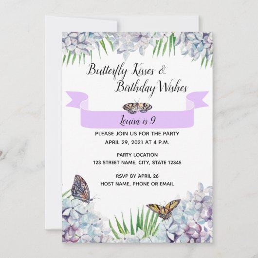 Invitation d'anniversaire de papillon (Devant)
