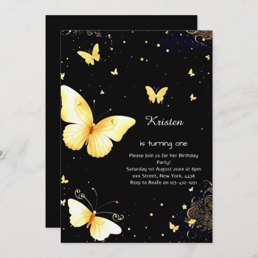 Invitation d'anniversaire de papillon (Devant / Derrière)