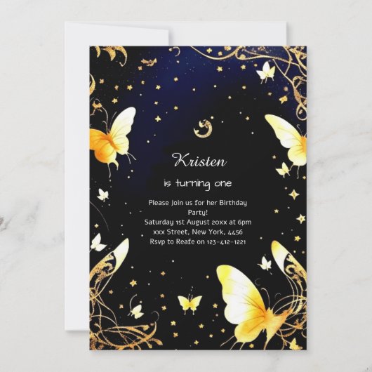 Invitation d'anniversaire de papillon (Devant)