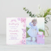 Invitation d'anniversaire de papillon avec photo (Debout devant)