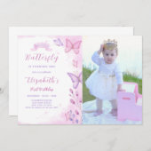 Invitation d'anniversaire de papillon avec photo (Devant / Derrière)