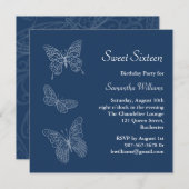 Invitation d'anniversaire de papillon (bleu) (Devant / Derrière)