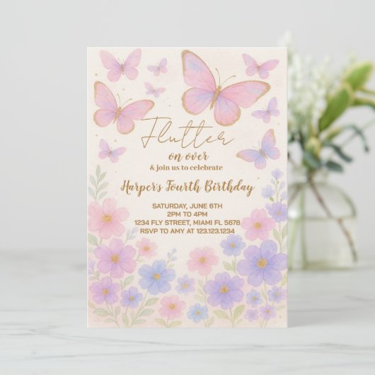 Invitation d'anniversaire de papillon de rêve (Debout devant)