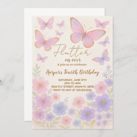 Invitation d'anniversaire de papillon de rêve (Devant / Derrière)