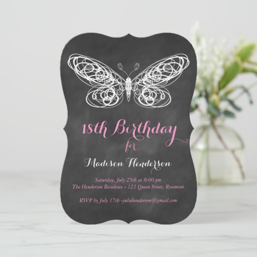 Invitation d'anniversaire de papillon de tableau (Debout devant)