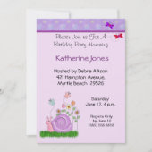 Invitation d'anniversaire de papillon et d'escargo (Devant)