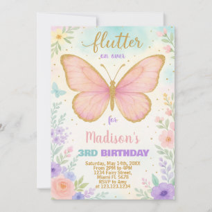 Invitation d'anniversaire de papillon modifiable