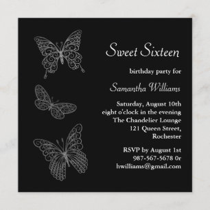 Invitation d'anniversaire de papillon (noir)