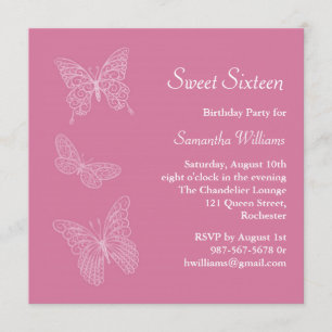 Invitation d'anniversaire de papillon (rose)