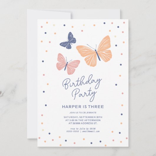 Invitation d'anniversaire de papillon simple moder (Devant)