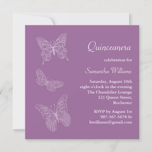 Invitation d'anniversaire de papillon (violet) (Devant)