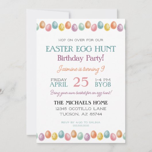 Invitation d'anniversaire de Pâques pour fille ou (Devant)