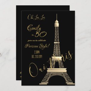 Invitation d'anniversaire de Paris Black GOLD Chic
