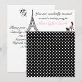 Invitation d'anniversaire de Paris rose et noir (Devant / Derrière)