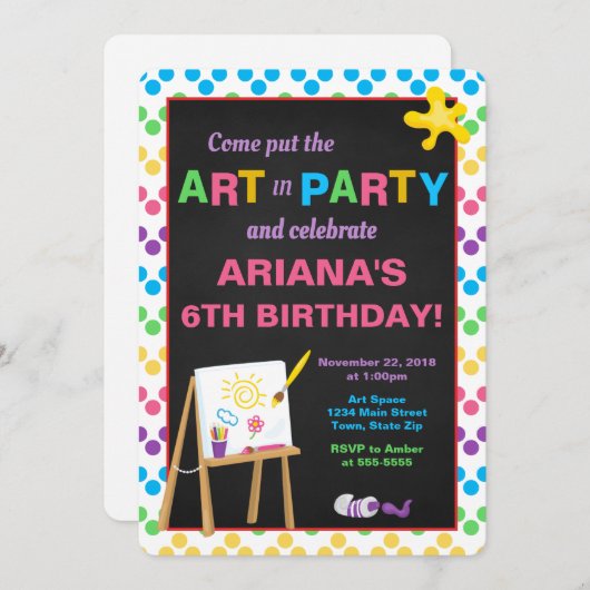 Invitation d'anniversaire de partie d'art, partie (Devant / Derrière)