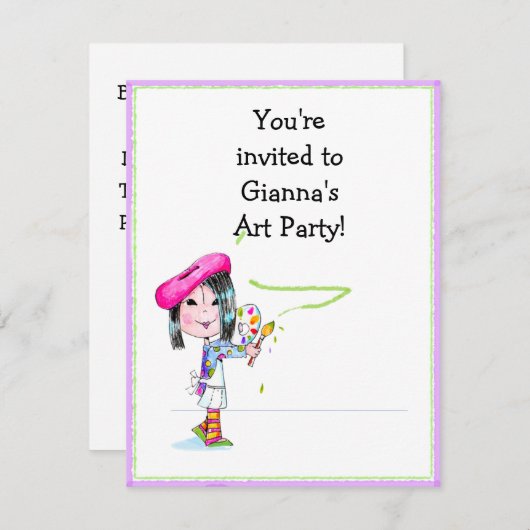 Invitation d'anniversaire de partie d'artiste (Devant / Derrière)