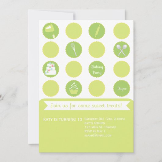 Invitation d'anniversaire de partie de cuisson (Devant)