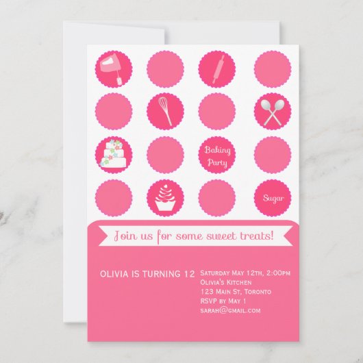 Invitation d'anniversaire de partie de cuisson (Devant)