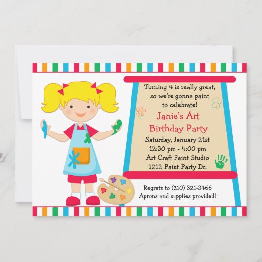 Invitation d'anniversaire de partie de peinture (Devant)