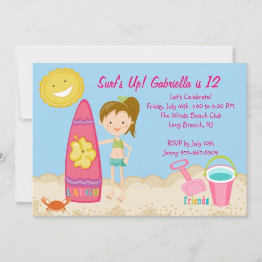 Invitation d'anniversaire de partie de plage de (Devant)