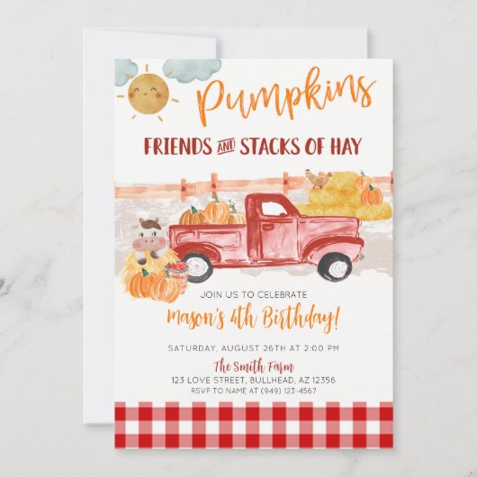 Invitation d'anniversaire de Patch de citrouille d (Devant)